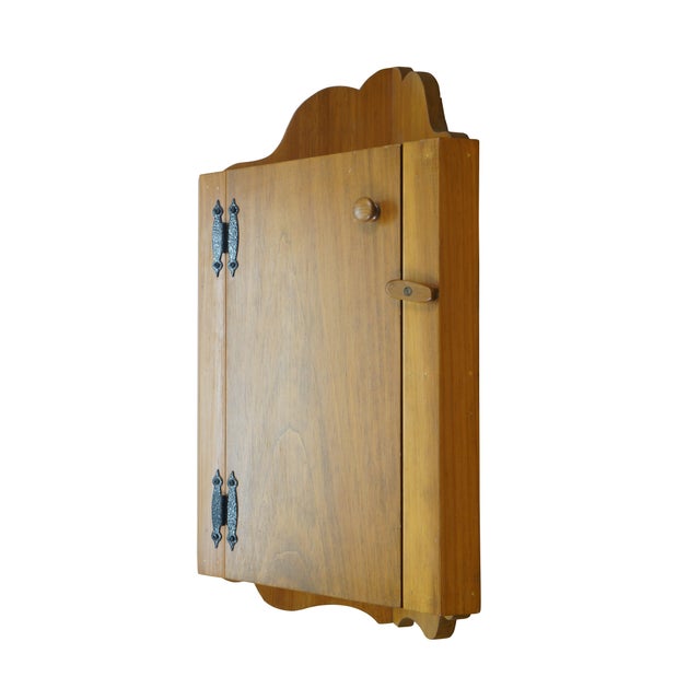 Vintage Pine country farmhouse wall corner cabinet medicine / spice cupboard. Dimensions: 14" x 9" x 27" (Width x Depth x...