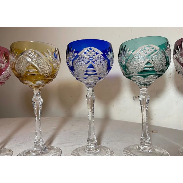 Lot 5 Vintage Cut to Clear Crystal Glass Cordial Red Wine Goblet Glasses Stems For Sale In New York - Image 6 of 13