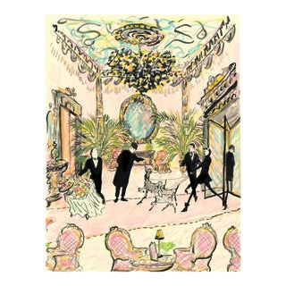 Two Poodles in the Lobby Original Contemporary Figurative Print by Pauline De Roussy De Sales For Sale