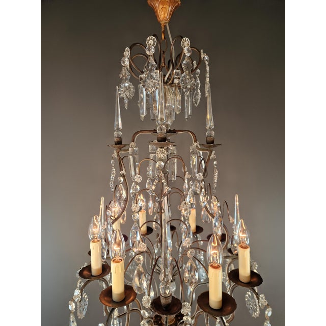 Antique French Napoleon III Brass Crystal Chandelier Gothic Style 6 Lights For Sale - Image 9 of 10