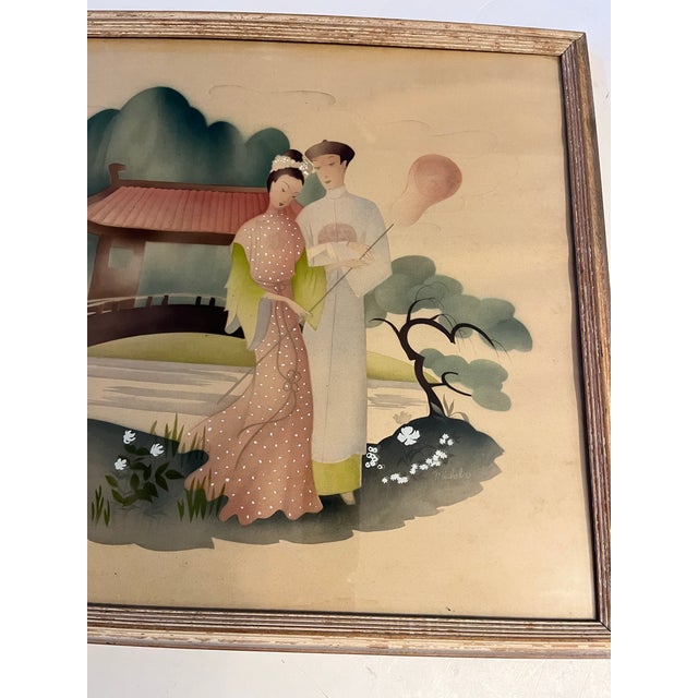 Chinese 1950s Vintage Chinese Lithograph of Two Lovers in the Garden For Sale - Image 3 of 8