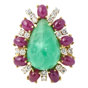 Emerald Ruby Diamond Gold Statement Ring size 7