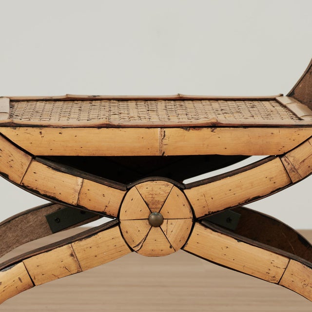 1960s Vintage Asian Bamboo and Grasscloth Bench For Sale - Image 5 of 13