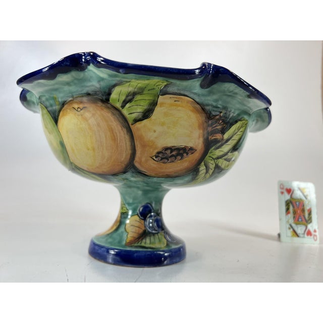 Mid 20th Century Fruit Bowl Footed Ceramic, Santa Rosa, Majolica Style, Vantage Mexican Pottery For Sale - Image 9 of 15