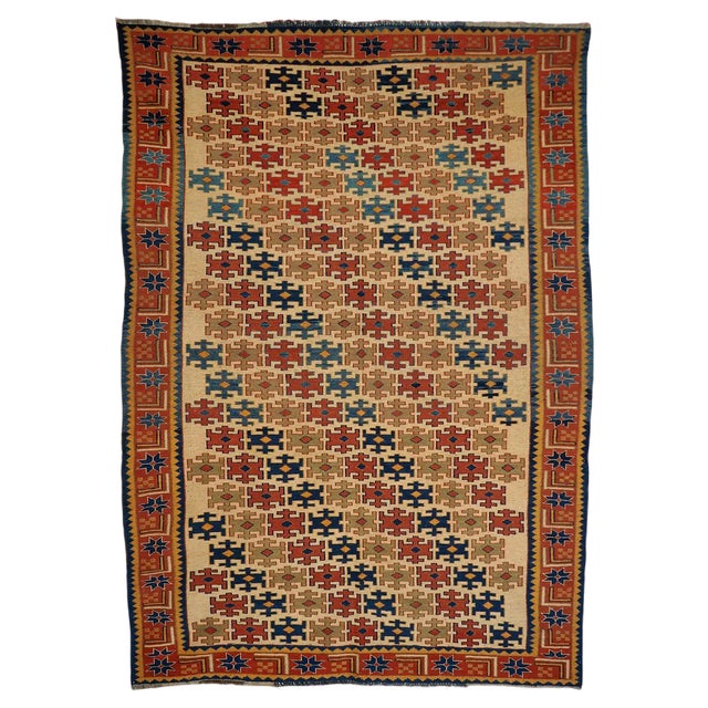Vintage Tribal Nomadic Caucasian Soumak Sumakh Kilim Rug, 1950s For Sale
