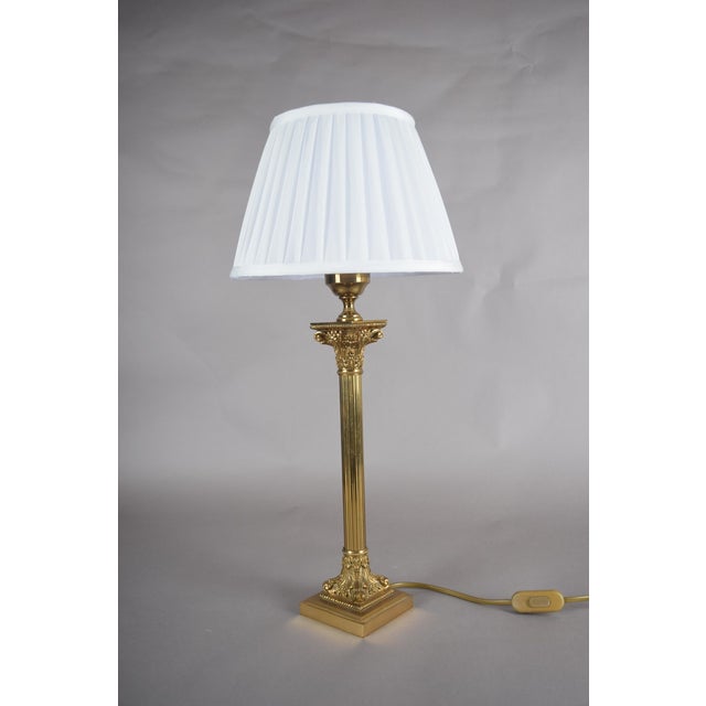 Tall Neoclassical Brass Table Lamp with Fluted Column and Pleated White Shade, 1960s For Sale - Image 9 of 11
