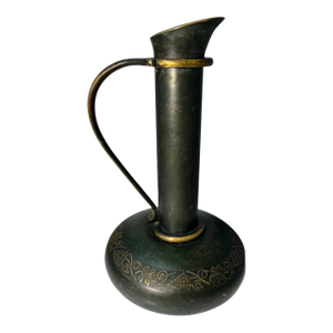 Vintage Israeli Brass Bud Vase Ewer Grapevine Engraved Patina Israel