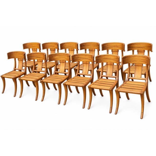 Mid-Century Modern Teak Klismos Patio Dining Chairs. - Set of 12 For Sale - Image 3 of 11