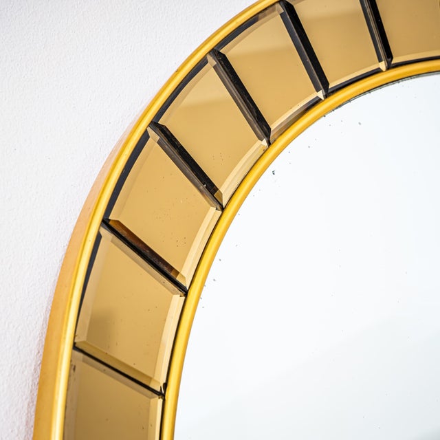 Wood Round Wall Mirror, Attributed to Cristal Arte, Italy, 1950s For Sale - Image 7 of 7