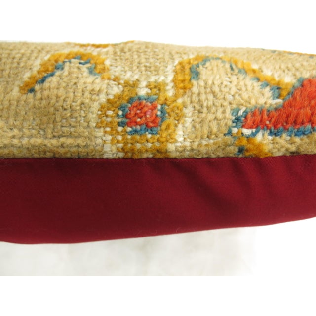 Early 20th Century Coral Tan Early 20th Century Wool Antique Oushak Rug Pillow For Sale - Image 5 of 5