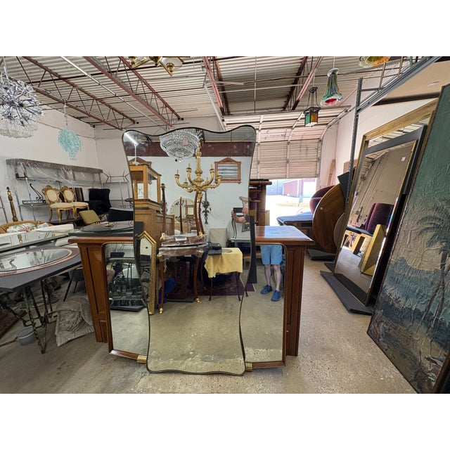 Mid-Century Modern 1960s Large Italian Modern Gio Ponti Inspired Brass Mirror For Sale - Image 3 of 13