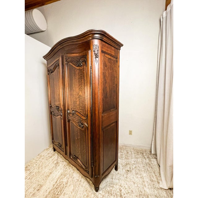 1900 - 1909 Antique French Provincial Solid Oak Louis XV Armoire, Circa 1900 For Sale - Image 5 of 9