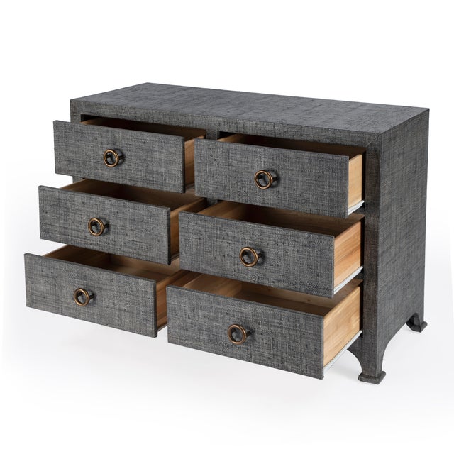 Spritely Home Accent Furniture Chatham 44 in. W Rectangular Raffia 6 Drawer Dresser, Charcoal Raffia For Sale - Image 4 of 9