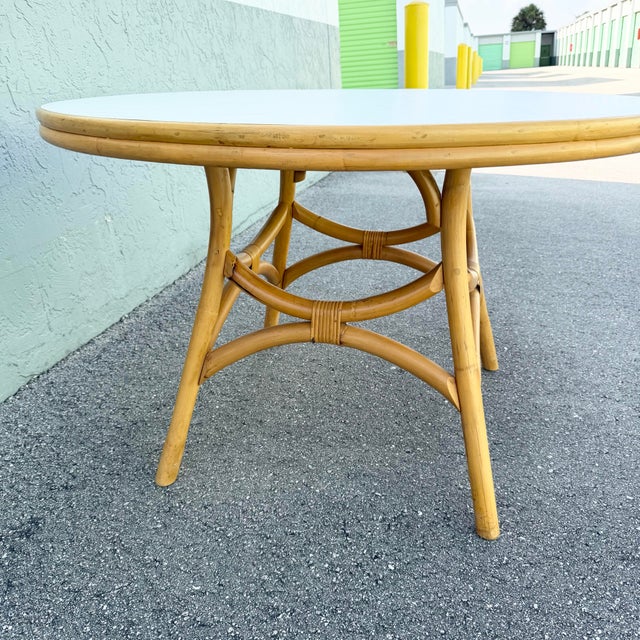 Boho Chic Rattan Laminate Top Circular Dining/Card Table For Sale - Image 4 of 6