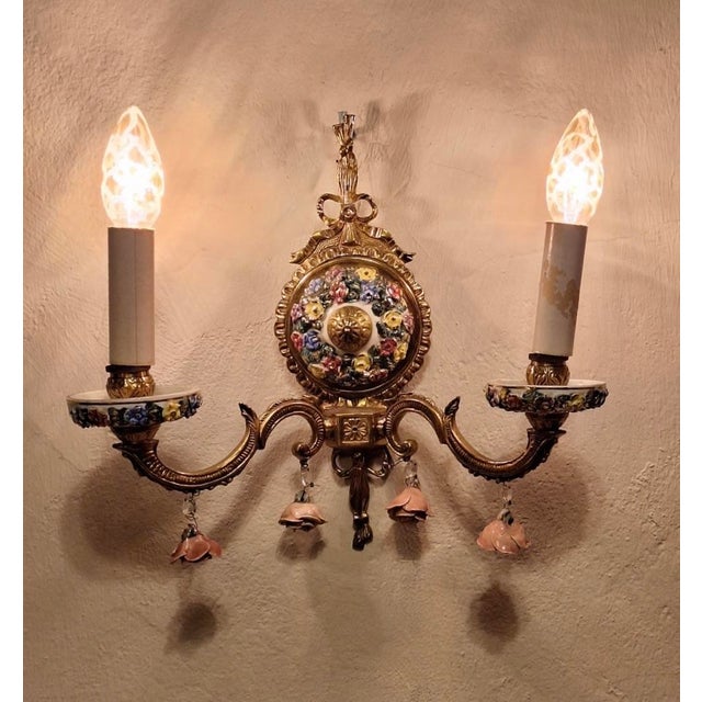 Mid century finely made Spanish Boho wall light in ceramic and brass. Up to 250V (Europe/UK Standard).The wiring of this...