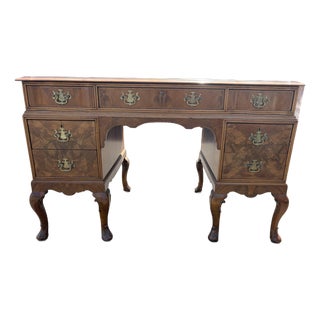 1930s Vintage Burled Walnut Partner Desk For Sale