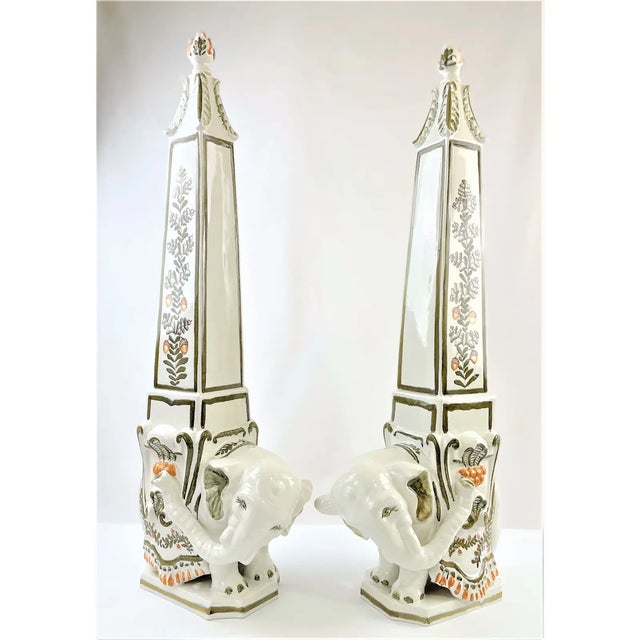 Mid 20th Century Italian Majolica Elephant Obelisks by Meiselman Imports - A Pair For Sale - Image 10 of 13