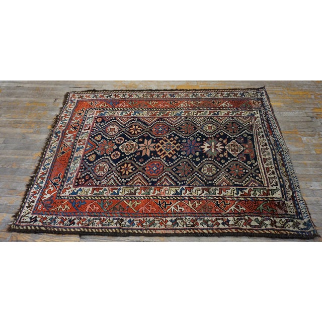 Tribal 1900s Blue Navy Geometric Tribal Antique Persian Luri Rug 4'6" X 6'2" Handknotted Wool Carpet For Sale - Image 3 of 6