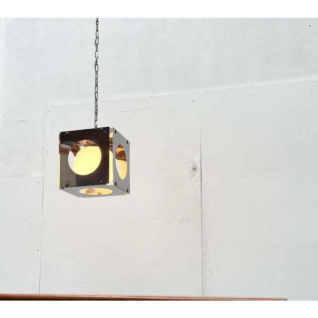 Mid-Century Modern Mid-Century Modern Italian Space Age Cubo Metal and Glass Pendant Lamp from Tronconi, 1960s For Sale - Image 3 of 18