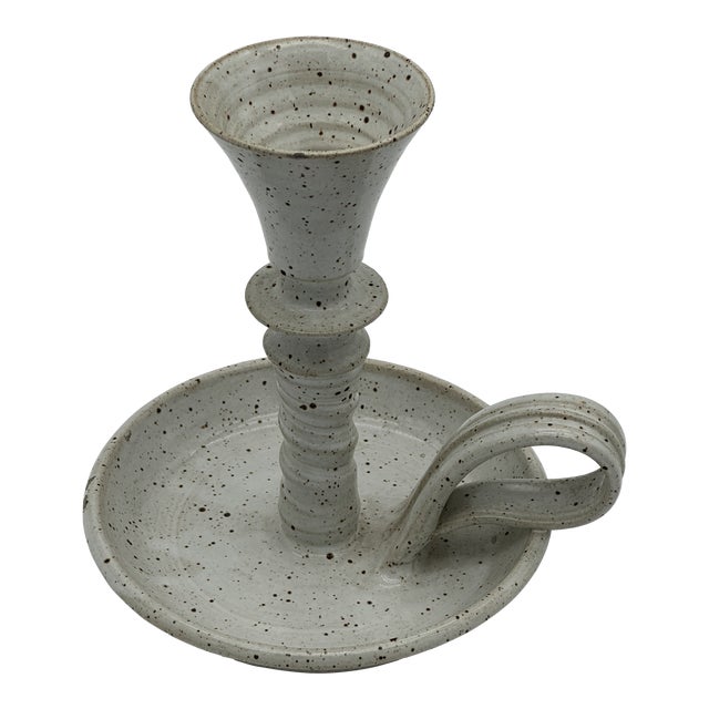 Vintage Soft White Speckeled Ceramic Candle Holder For Sale