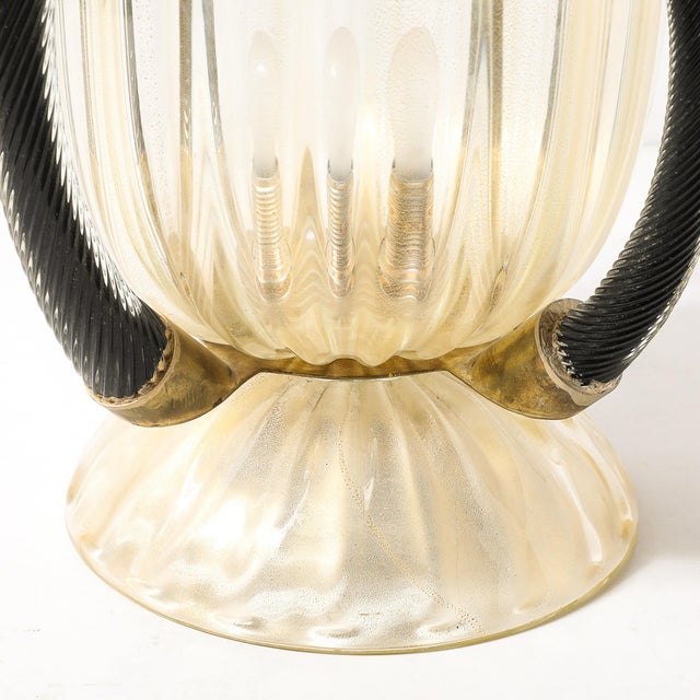 Pair of Mid-Century Hand-Blown Murano Fluted Glass Uplights W/ 24k Gold Flecks For Sale In New York - Image 6 of 15