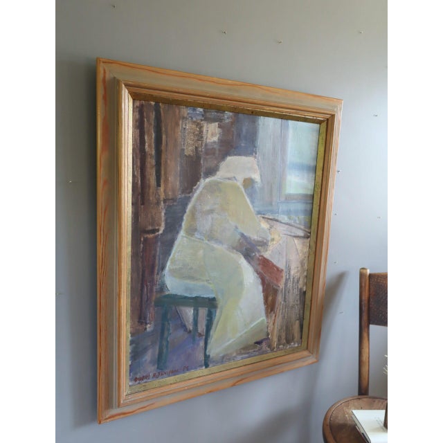 1955 Mid-Century Modern 'A Moment to Herself' Vintage Swedish Figurative Oil Painting, Framed For Sale - Image 4 of 12