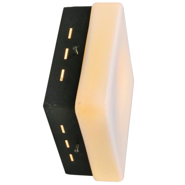 Vintage White Opaline Glass and Iron Wall Lamp For Sale - Image 6 of 9