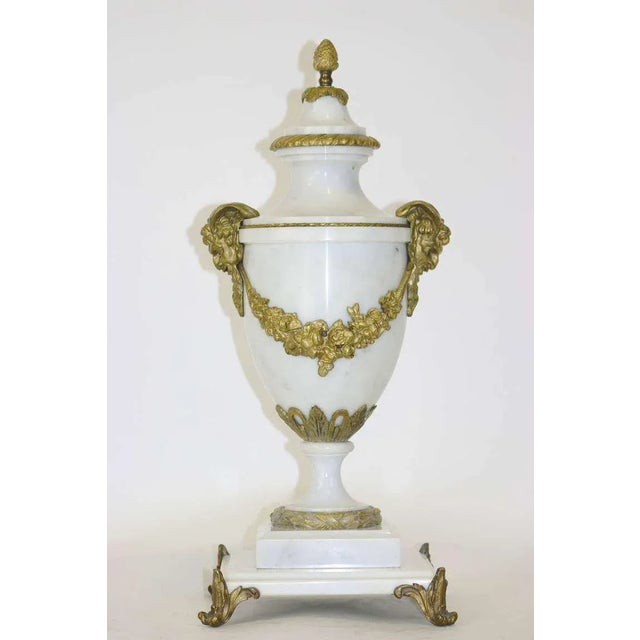 A very finely detailed rare and precious 19th century white marble Cassolette with ovoid marble body, gilt bronze mounts-...