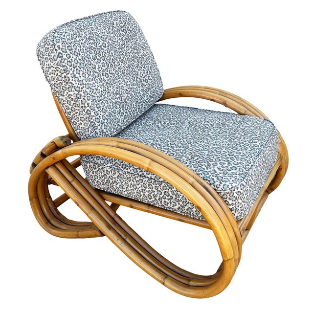1950s Restored Mid-Century 3/4 Round Pretzel Arm Rattan Lounge Chair Set For Sale - Image 11 of 18