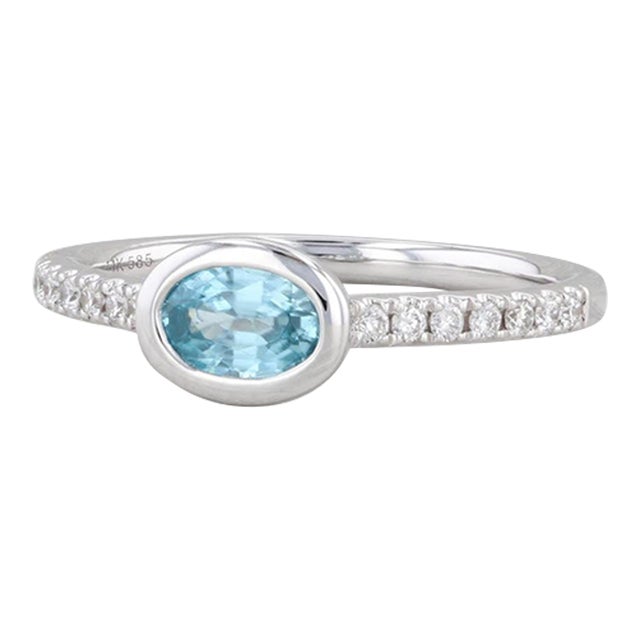 New 0.72ctw Blue Zircon Diamond Ring 14k White Gold Size 6.25 Oval Engagement For Sale
