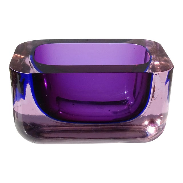 その他 Vintage Vetri Murano Sommerso Ashtray Murano Sommerso Blue and Purple Thick Glass Ashtray, 1970s