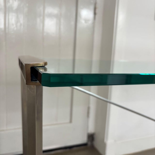 Console Table with Brass Details and Glass Top by Peter Ghyczy, 1970s For Sale - Image 11 of 12