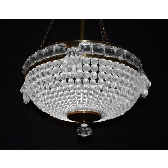 Art Deco French Crystal Beaded Basket Chandelier with Brass, 1930s For Sale - Image 6 of 7