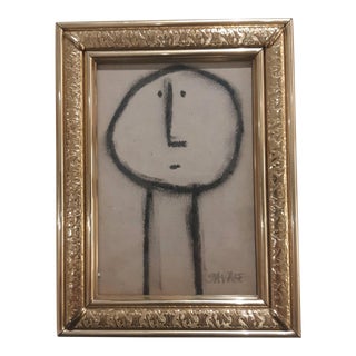 "Cute Guy" Contemporary Cubist Style Figurative Oil Pastel Drawing by Shawn Savage, Framed For Sale
