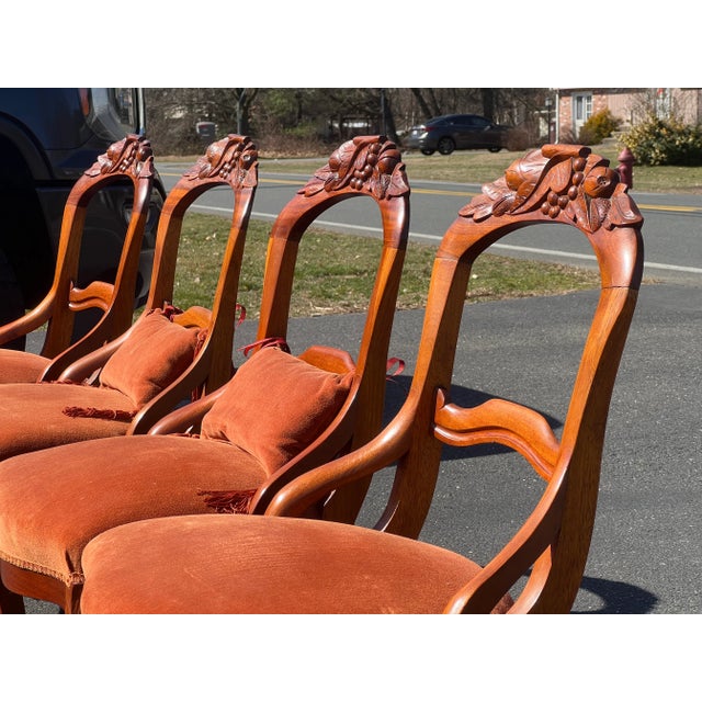 Early 1900s Great Mahogany Victorian Side Chairs With Red Upholstered Seats - Set of 4 For Sale - Image 12 of 12