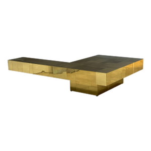 1970s Paul Evans Cityscape Brass L Shape Coffee Table