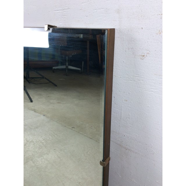 Mid-Century Modern Mid Century Modern Long Rectangular Wall Mirror With Beveled Edge and Brass Accents For Sale - Image 3 of 18