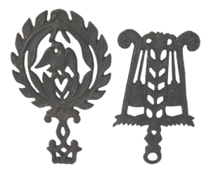 1970s Americana Black Cast Iron Hanging Trivets, a Pair