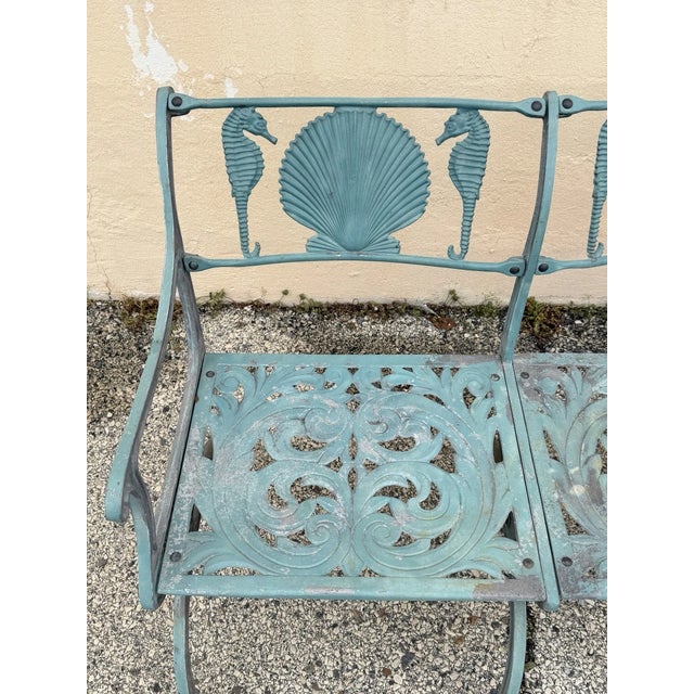 Molla Late 20th Century Molla Cast Aluminum Seahorse and Seashell "Breakers" 4 Seat Outdoor Patio Bench For Sale - Image 4 of 13