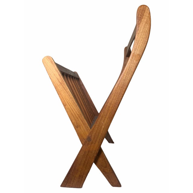 Brown 1970s Danish Modern Folding Teak Magazine Rack For Sale - Image 8 of 13