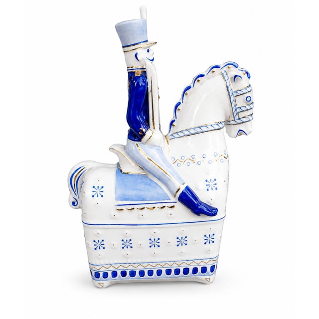 Blue Vintage Hand-Painted Porcelain Hungarian Hussar Figurine in Blue and White, Hollóházi, 20th Century For Sale - Image 8 of 8