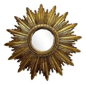 Large Sunburst Convex Wall Mirror in Carved Gold Plated Wood, 1950s
