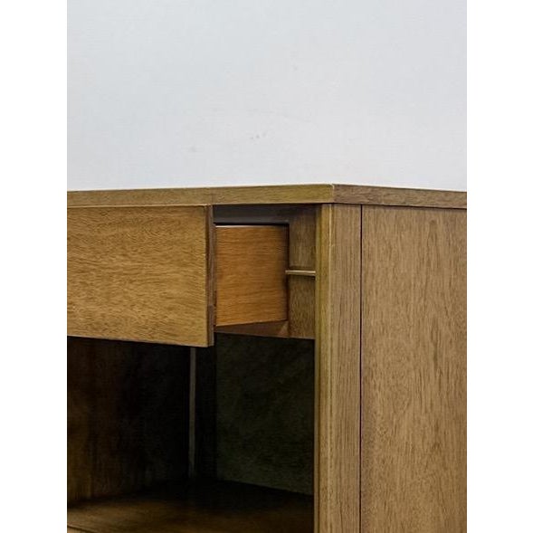 Gray Mid Century Nightstand Single Drawer Open Cubby Gray Wood Tone Tapered Leg For Sale - Image 8 of 9
