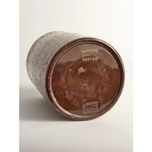 Brown Scandinavian Modern Brown Cylindrical Vase by Jerk Werkmäster for Nittsjö, 1960 For Sale - Image 8 of 9