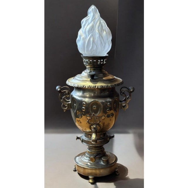 Antique Brass Samovar Oil Lamp For Sale - Image 9 of 9