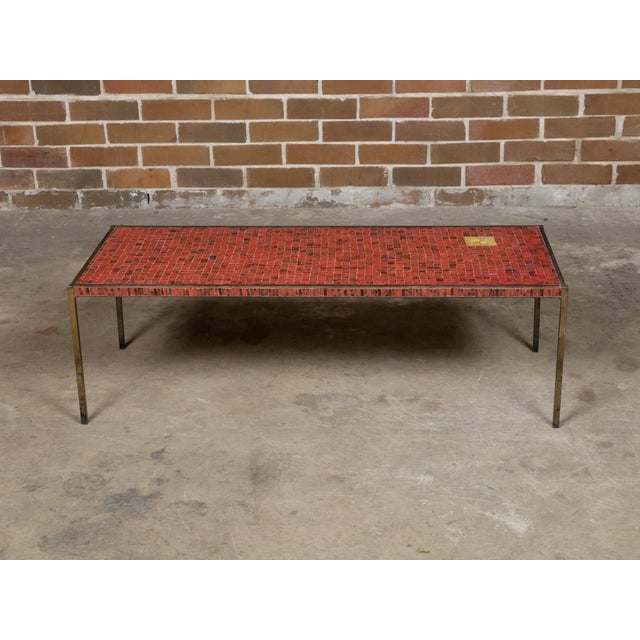 Midcentury Italian Mosaic Table with Iron Base and Red Glass Tile Style Top For Sale - Image 4 of 12