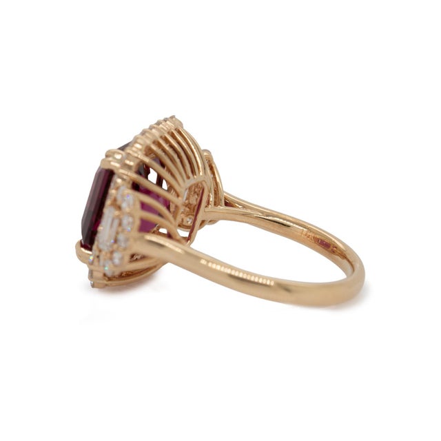 7.57cts Rasberry Garnet Ring With Lab Diamond Accents: Solid 14k Gold, 11mm For Sale In Columbus - Image 6 of 8