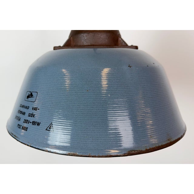 Industrial Grey Enamel and Cast Iron Pendant Light, 1960s For Sale - Image 4 of 18