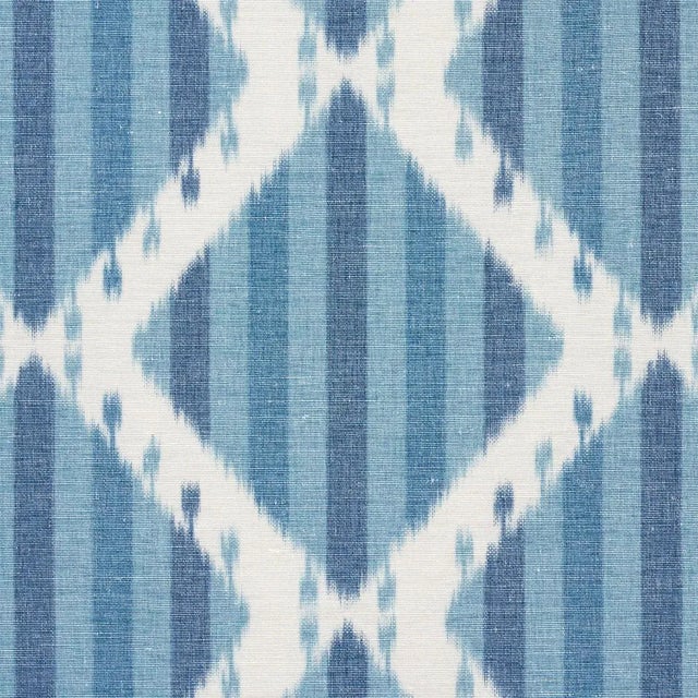 Contemporary Schumacher Kai Striped Ikat Fabric In Blue For Sale - Image 3 of 6