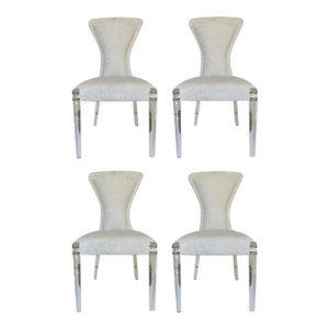 Baker Modern White and Gray Cut Velvet IIa Dining Chairs Set of 4